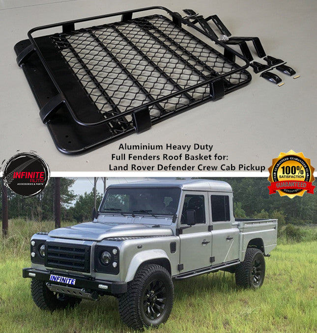 Aluminium Heavy Duty Full Fenders Roof Basket for (Land Rover Defender Crew Cab Pickup)