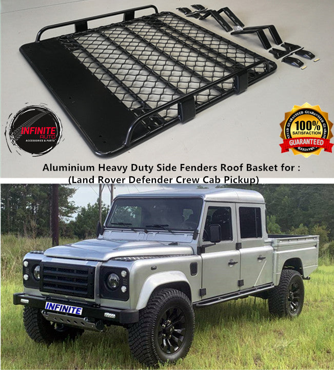 Aluminium Heavy Duty Side Fenders Roof Basket for (Land Rover Defender Crew Cab Pickup)